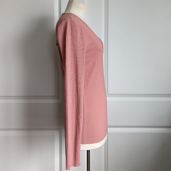 rag & bone Zoe Top Deep Vee Long Sleeve Ribbed Crepe Fitted Mauve L NWT - Picture 6 of 14